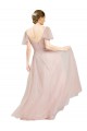 Best Long V-Neck Flutter Sleeves Tulle Bridesmaid Dress UK