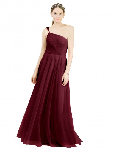 Best One Shoulder Floor Length Long Tulle Bridesmaid Dress UK