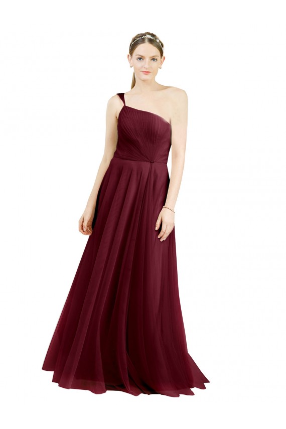 Best One Shoulder Floor Length Long Tulle Bridesmaid Dress UK
