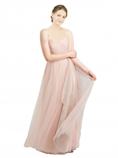 Best Long Floor Length Sweetheart Pleated Tulle Bridesmaid Dress UK