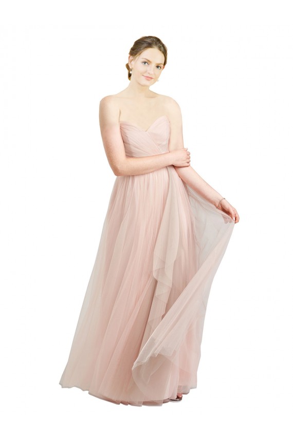 Best Long Floor Length Sweetheart Pleated Tulle Bridesmaid Dress UK