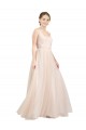 Best Scooped Neckline Long Tulle Bridesmaid Dress with Open Back UK