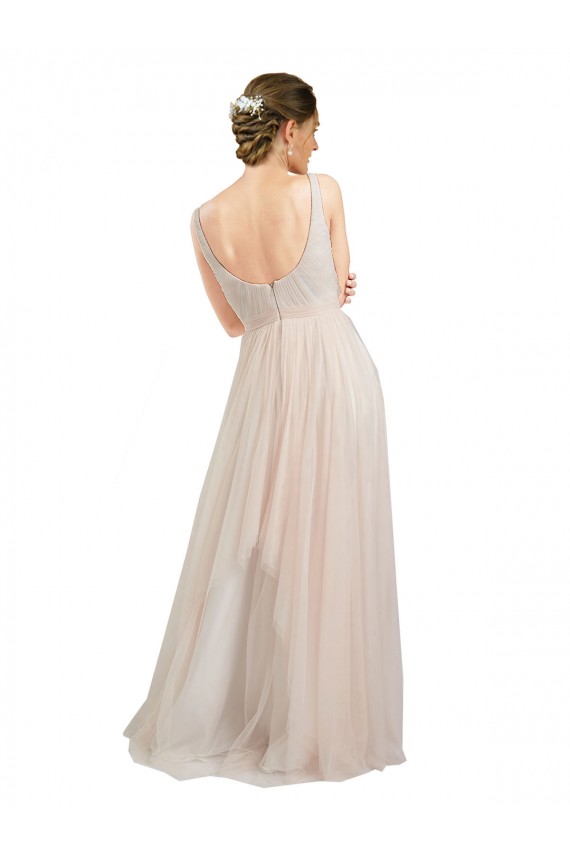 Best Scooped Neckline Long Tulle Bridesmaid Dress with Open Back UK