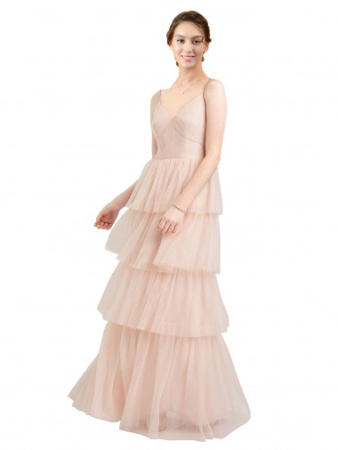 Best V-Neck A-Line Layered Long Tulle Bridesmaid Dress UK