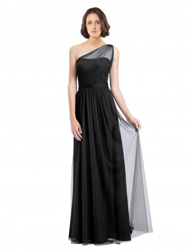 Best Ruched Long Soft Tulle Bridesmaid Dress with Sheer Netting Shoulder Strap UK