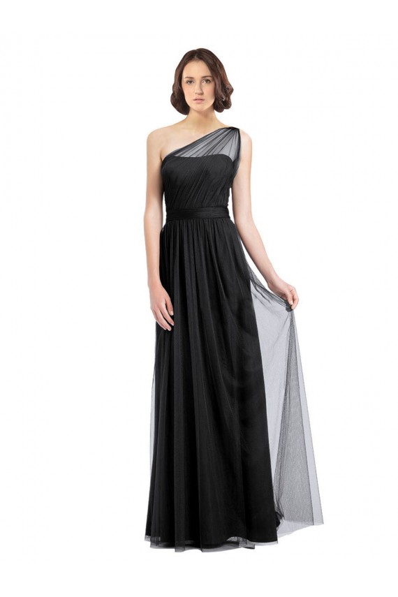Best Ruched Long Soft Tulle Bridesmaid Dress with Sheer Netting Shoulder Strap UK
