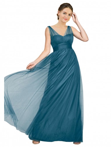 Best Long V-Neck Soft Tulle Bridesmaid Dress UK