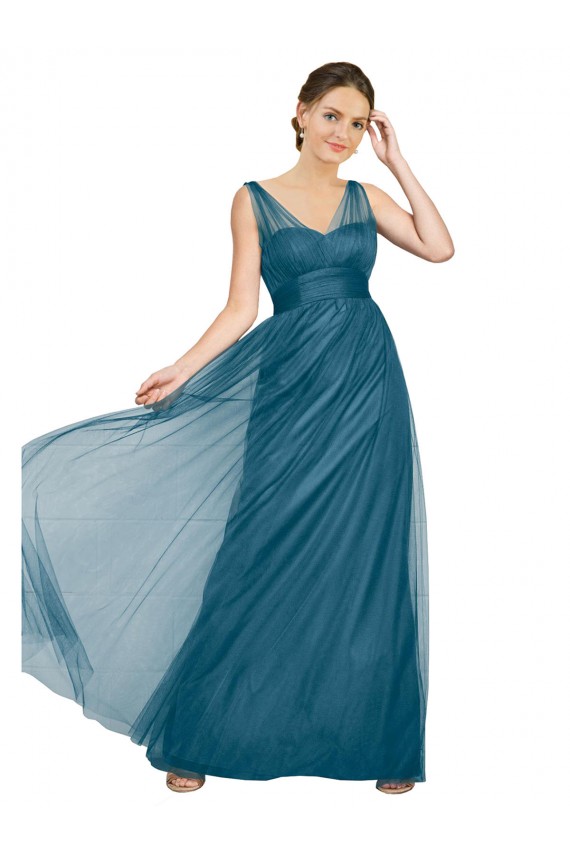 Best Long V-Neck Soft Tulle Bridesmaid Dress UK