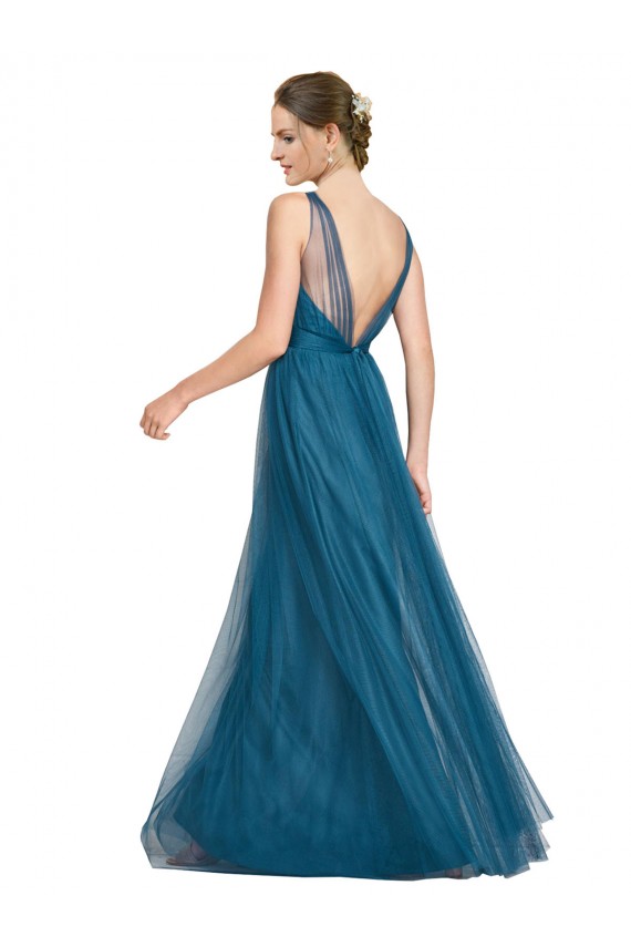 Best Long V-Neck Soft Tulle Bridesmaid Dress UK