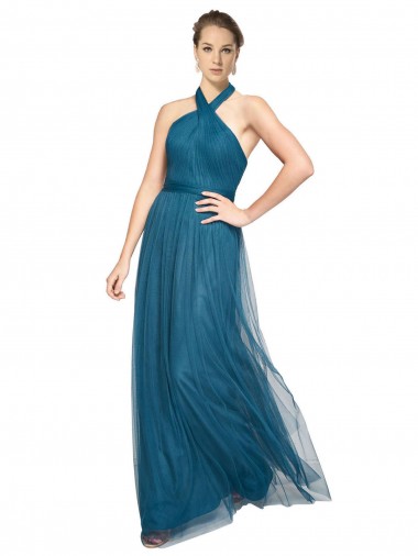 Best High Neck Halter Pleated A-Line Tulle Bridesmaid Dress UK