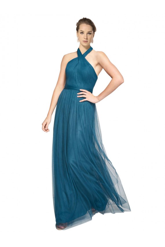 Best High Neck Halter Pleated A-Line Tulle Bridesmaid Dress UK