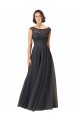 Best Long Bateau Tulle Bridesmaid Dress with Lace Bodice UK