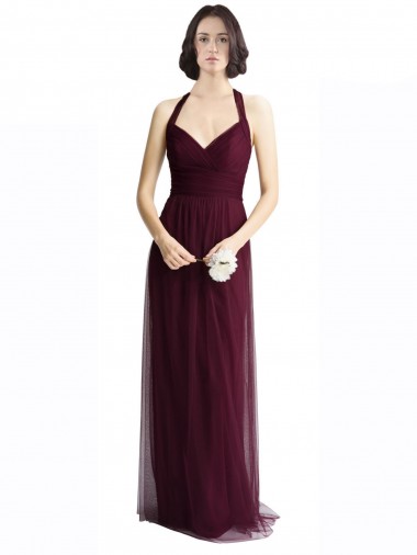 Best Long Tulle Bridesmaid Dress with Criss-Cross Bodice and Self Straps UK