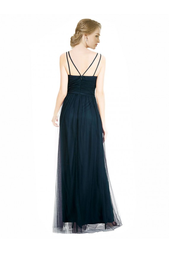 Best Full Length Long Tulle Bridesmaid Dress with V-Neck Criss-Cross Ruched Top UK