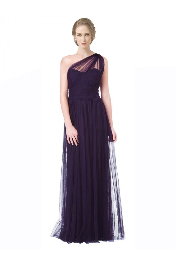 Best One Shoulder Long Tulle Bridesmaid Gown with Sheer Netting Strap UK