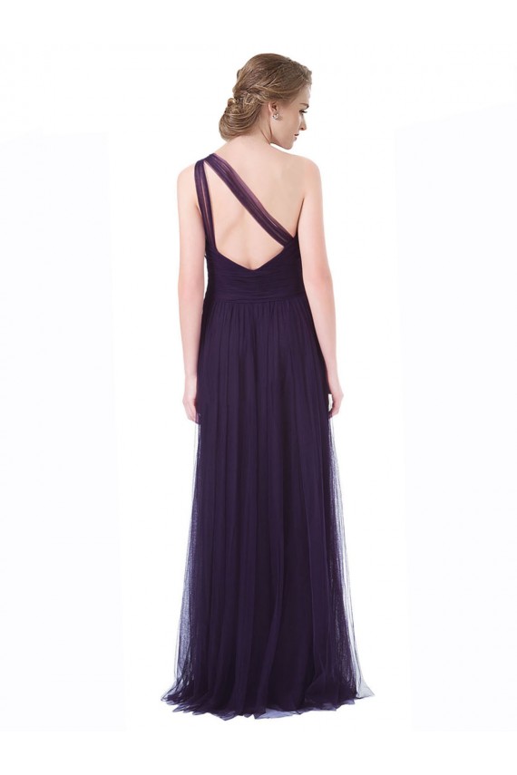 Best One Shoulder Long Tulle Bridesmaid Gown with Sheer Netting Strap UK