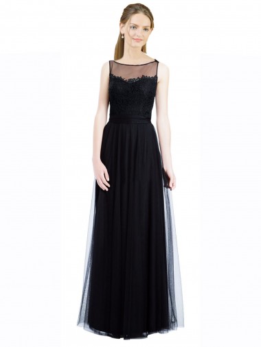 Best Full Length Tulle Bridesmaid Dress with Lace Bodice and Soft Tulle Illusion Top UK