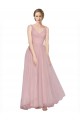 Best Long Floor Length Wide Strap Plunge Cross Over Neckline Tulle Bridesmaid Dress UK
