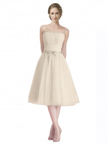 Best Strapless Short Cocktail Length Tulle Cocktail Bridesmaid Dress with Pleats UK