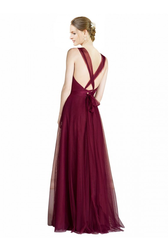 Best Long Sweetheart Tulle Bridesmaid Dress with Straps and Criss Cross Back UK