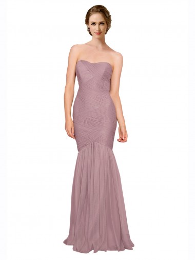Best Mermaid Strapless Tulle Bridesmaid Dress with All Over Pleats UK