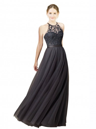 Best Sweetheart Neckline Long Sleeveless Tulle Bridesmaid Dress with Lace Bodice UK