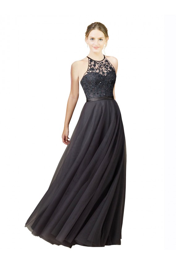 Best Sweetheart Neckline Long Sleeveless Tulle Bridesmaid Dress with Lace Bodice UK