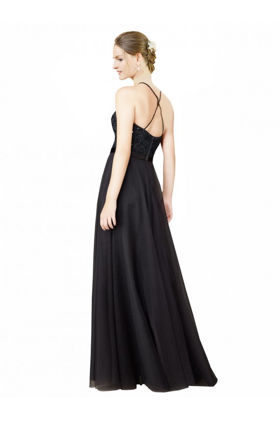 Best Sweetheart Neckline Long Sleeveless Tulle Bridesmaid Dress with Lace Bodice UK