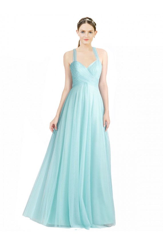 Best Ruched Sweetheart Neckline A-Line Tulle Bridesmaid Dress with Tie Open Back UK