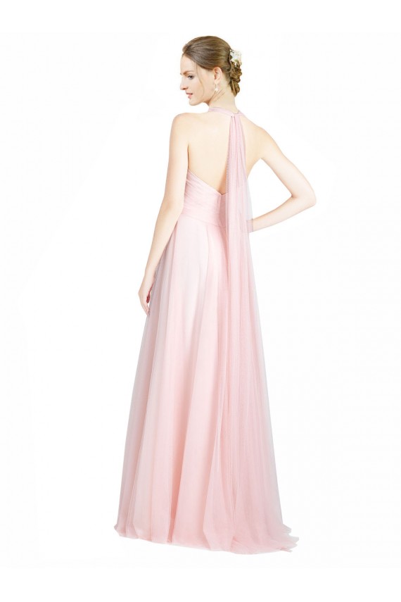 Best Ruched Sweetheart Neckline A-Line Tulle Bridesmaid Dress with Tie Open Back UK