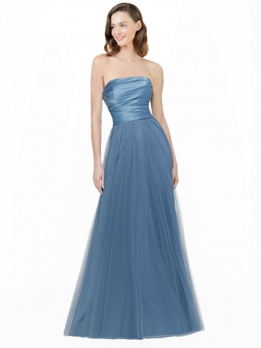 Best Long Strapless Bridesmaid Dress with Soft Tulle Overlay UK