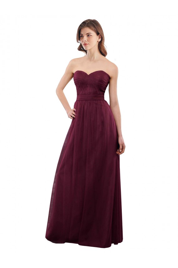 Best Strapless Tulle A-line bridesmaid dress with pleated top UK