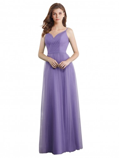 Best Sweetheart Deep V-Back Tulle Bridesmaid Dress with Draped Bodice UK