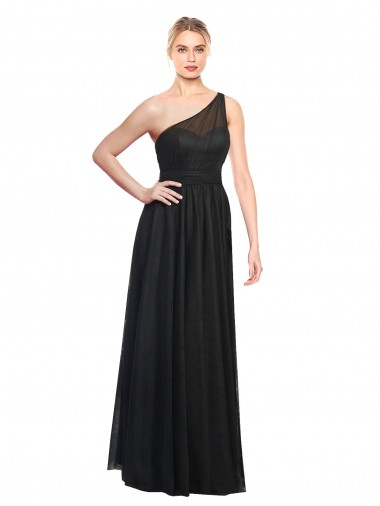 Best Ruched One Shoulder Tulle A-Line Bridesmaid Dress UK