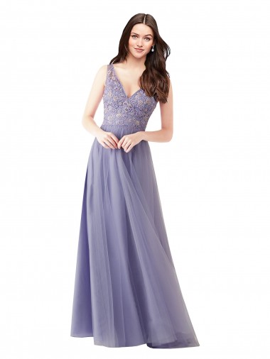 Best Sweetheart Tulle Bridesmaid Dress with Fully Embroidered V-Neck Bodice UK
