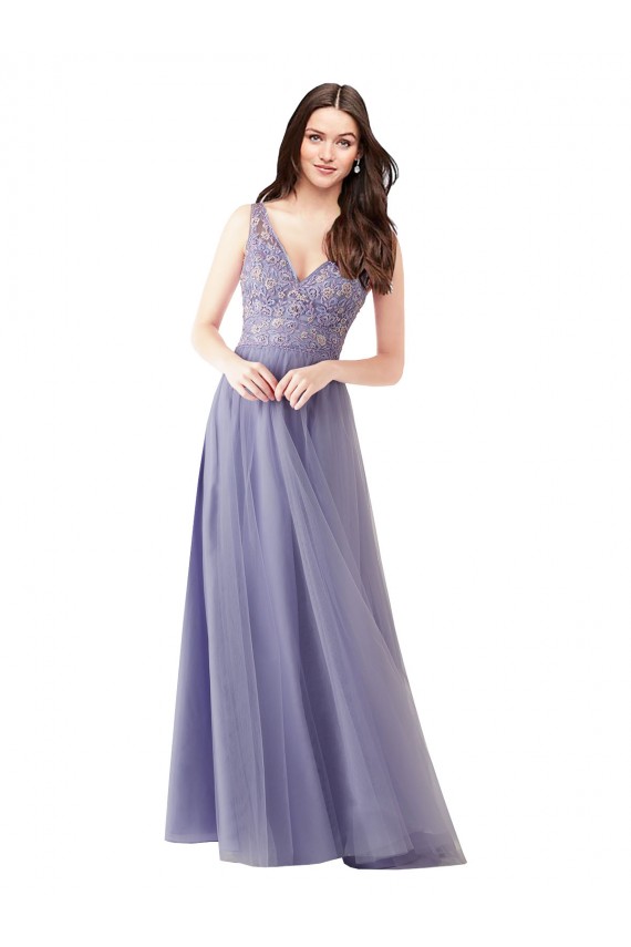 Best Sweetheart Tulle Bridesmaid Dress with Fully Embroidered V-Neck Bodice UK