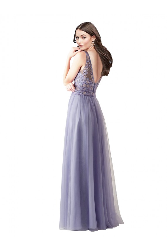 Best Sweetheart Tulle Bridesmaid Dress with Fully Embroidered V-Neck Bodice UK