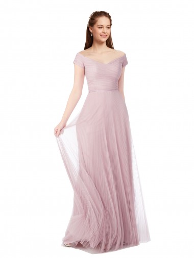 Best Off the Shoulder Long A-Line Tulle Bridesmaid Dress UK