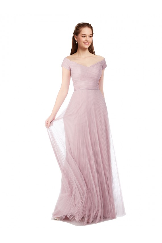 Best Off the Shoulder Long A-Line Tulle Bridesmaid Dress UK
