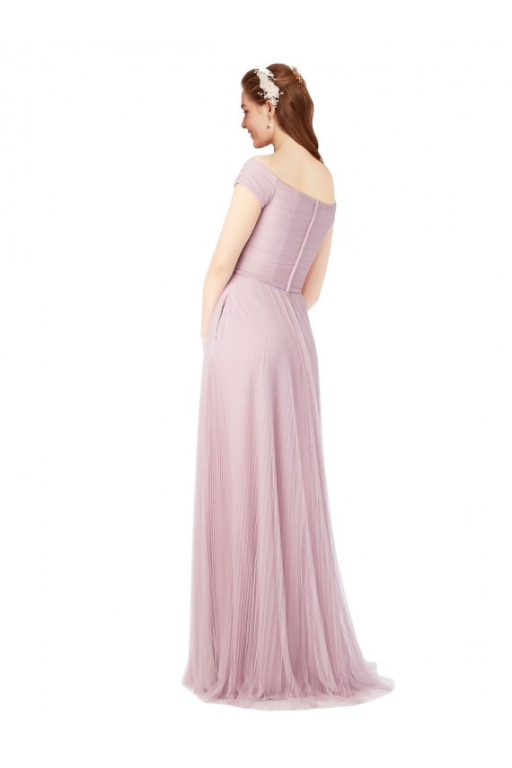 Best Off the Shoulder Long A-Line Tulle Bridesmaid Dress UK
