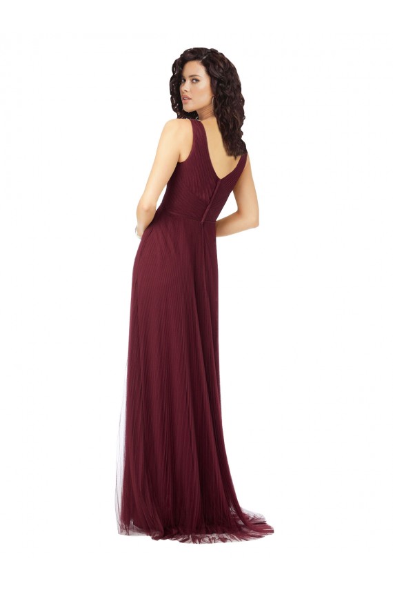 Best Long A-Line V-Neck Tulle Bridesmaid Dress UK