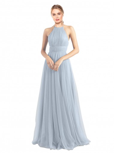 Best Halter Neckline Slim A-Line Tulle Bridesmaid Dress UK