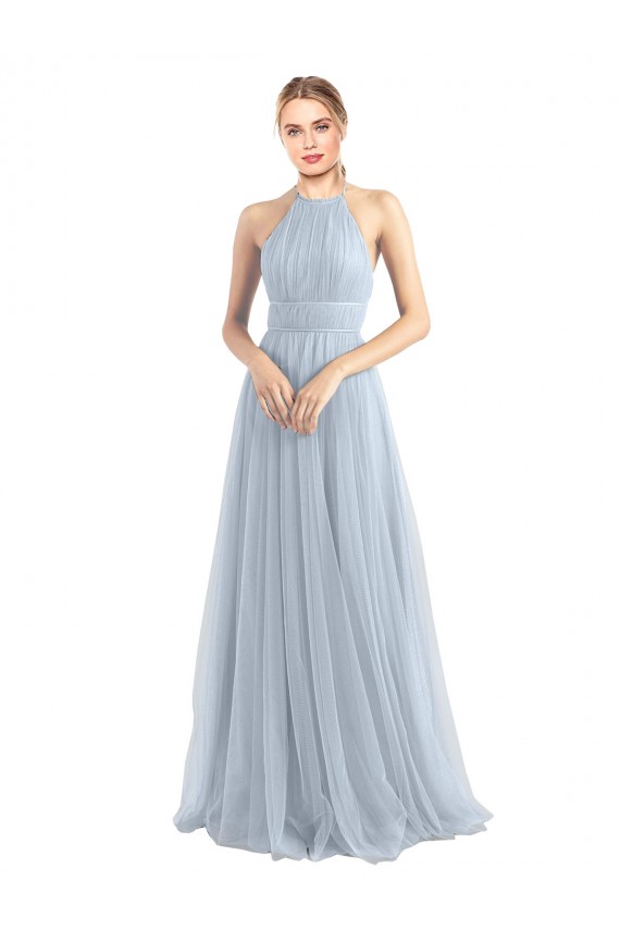 Best Halter Neckline Slim A-Line Tulle Bridesmaid Dress UK