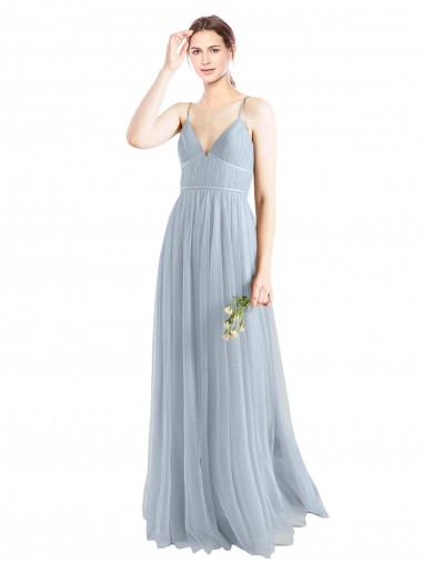 Best Spaghetti Straps V-Neck Slim A-Line Tulle Bridesmaid Dress UK