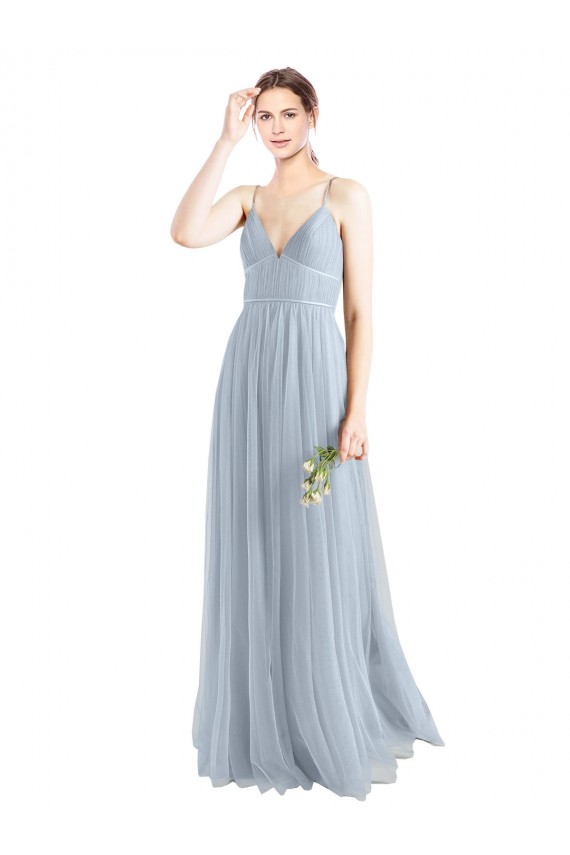 Best Spaghetti Straps V-Neck Slim A-Line Tulle Bridesmaid Dress UK