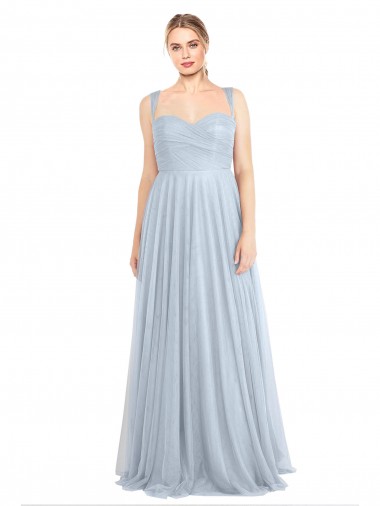 Best Sweetheart Spaghetti Straps Long Tulle Bridesmaid Dress with Criss Cross Back UK