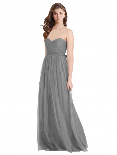Best Shirred Strapless Bodice Long Tulle Bridesmaid Dress with Sweetheart Neckline UK