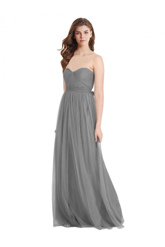 Best Shirred Strapless Bodice Long Tulle Bridesmaid Dress with Sweetheart Neckline UK