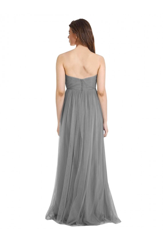 Best Shirred Strapless Bodice Long Tulle Bridesmaid Dress with Sweetheart Neckline UK