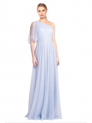 Best Flutter Sleeves One Shoulder Long Tulle Bridesmaid Dress UK